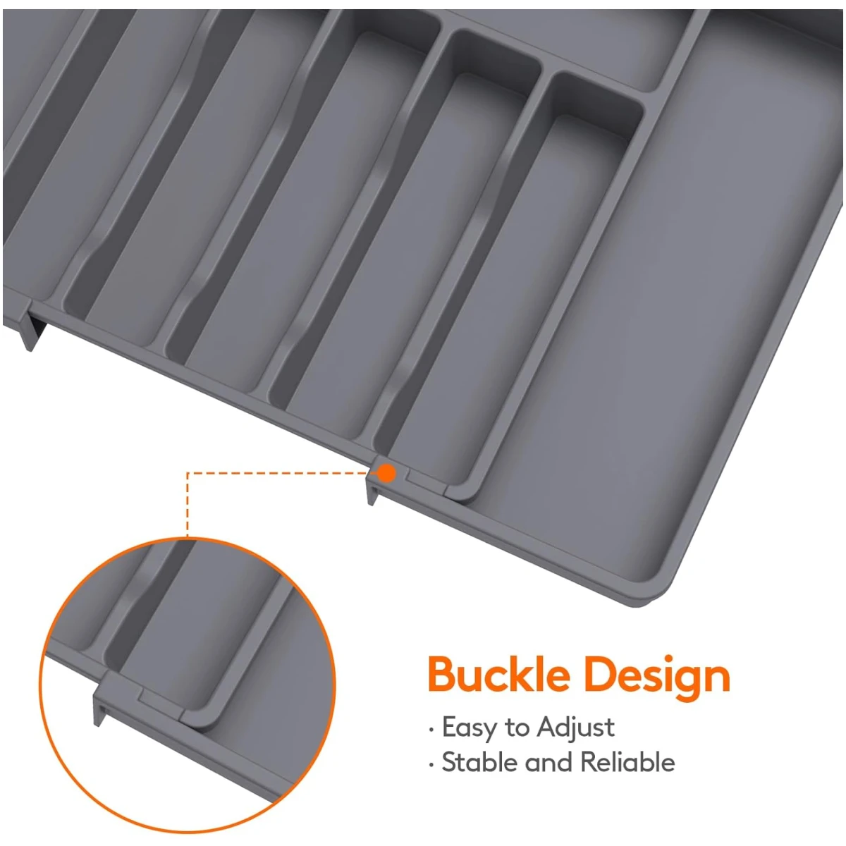 Lifewit Silverware Drawer Organizer, Expandable Utensil Tray for Kitchen, BPA Free Flatware and Cutlery Holder, Adjustable Plastic Storage for Spoons Forks Knives, Large, Dark Gray