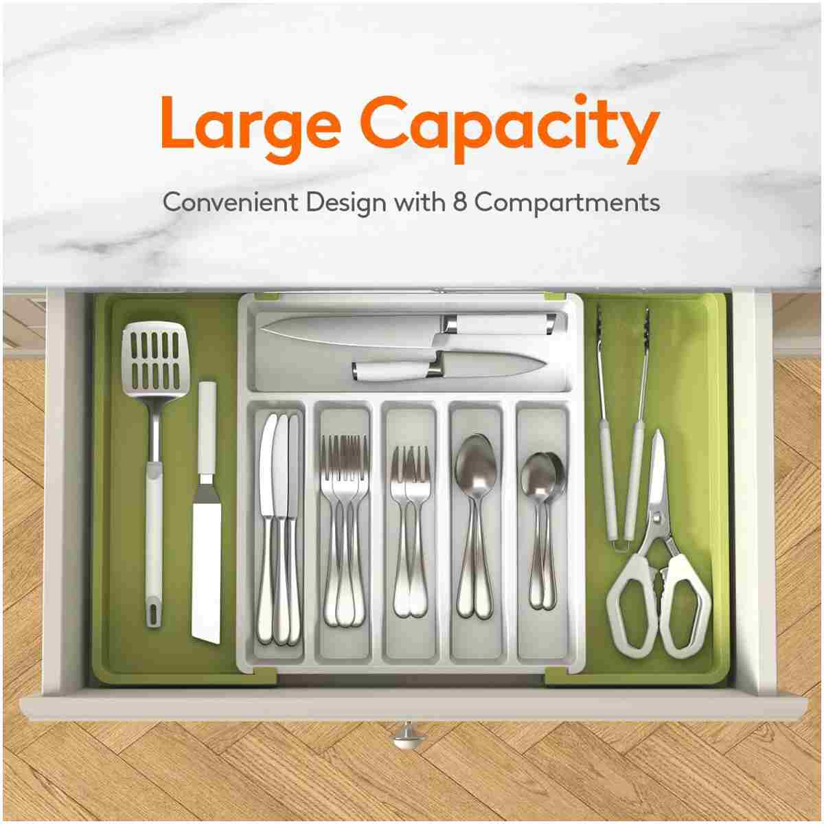 Lifewit Silverware Drawer Organizer, Expandable Utensil Tray for Kitchen, BPA Free Flatware and Cutlery Holder, Adjustable Plastic Storage for Spoons Forks Knives, Large,...