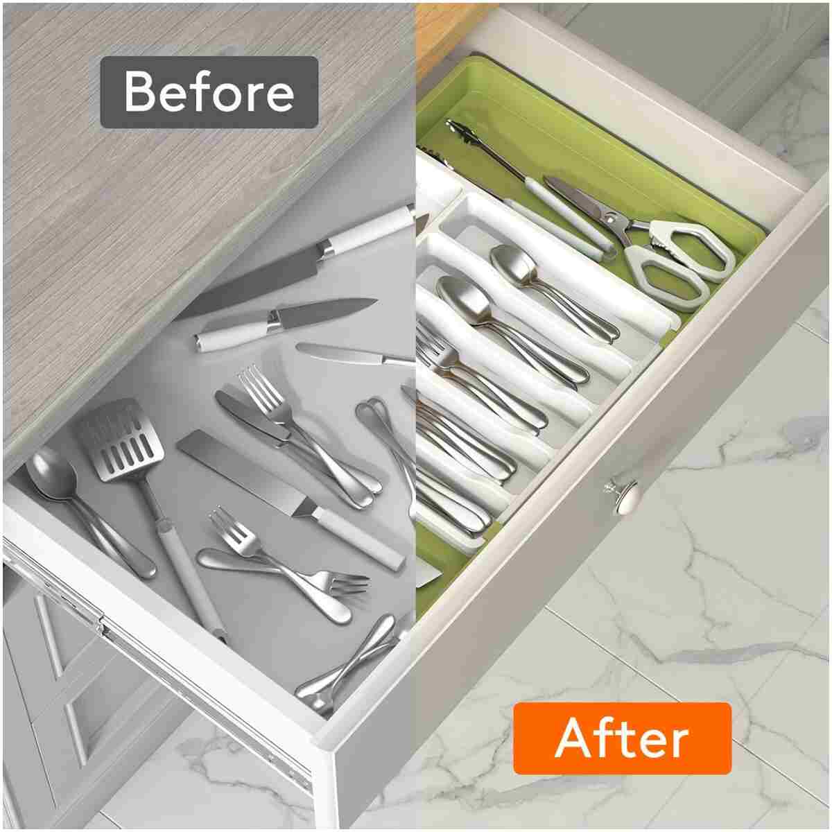 Lifewit Silverware Drawer Organizer, Expandable Utensil Tray for Kitchen, BPA Free Flatware and Cutlery Holder, Adjustable Plastic Storage for Spoons Forks Knives, Large,...