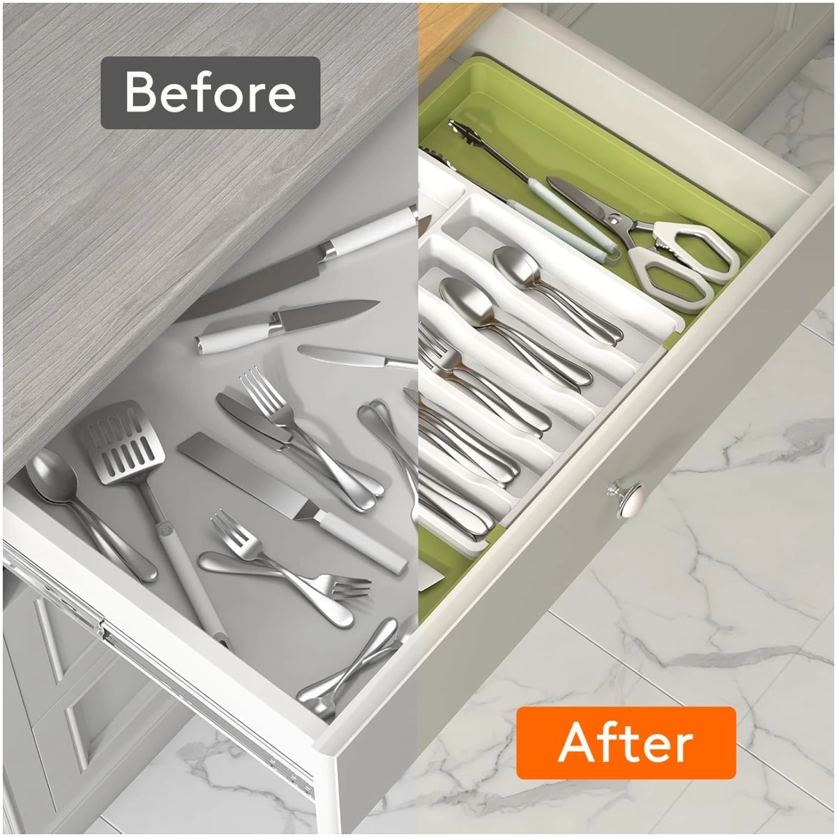 Lifewit Silverware Drawer Organizer, Expandable Utensil Tray for Kitchen, BPA Free Flatware and Cutlery Holder, Adjustable Plastic Storage for Spoons Forks Knives, Large,...