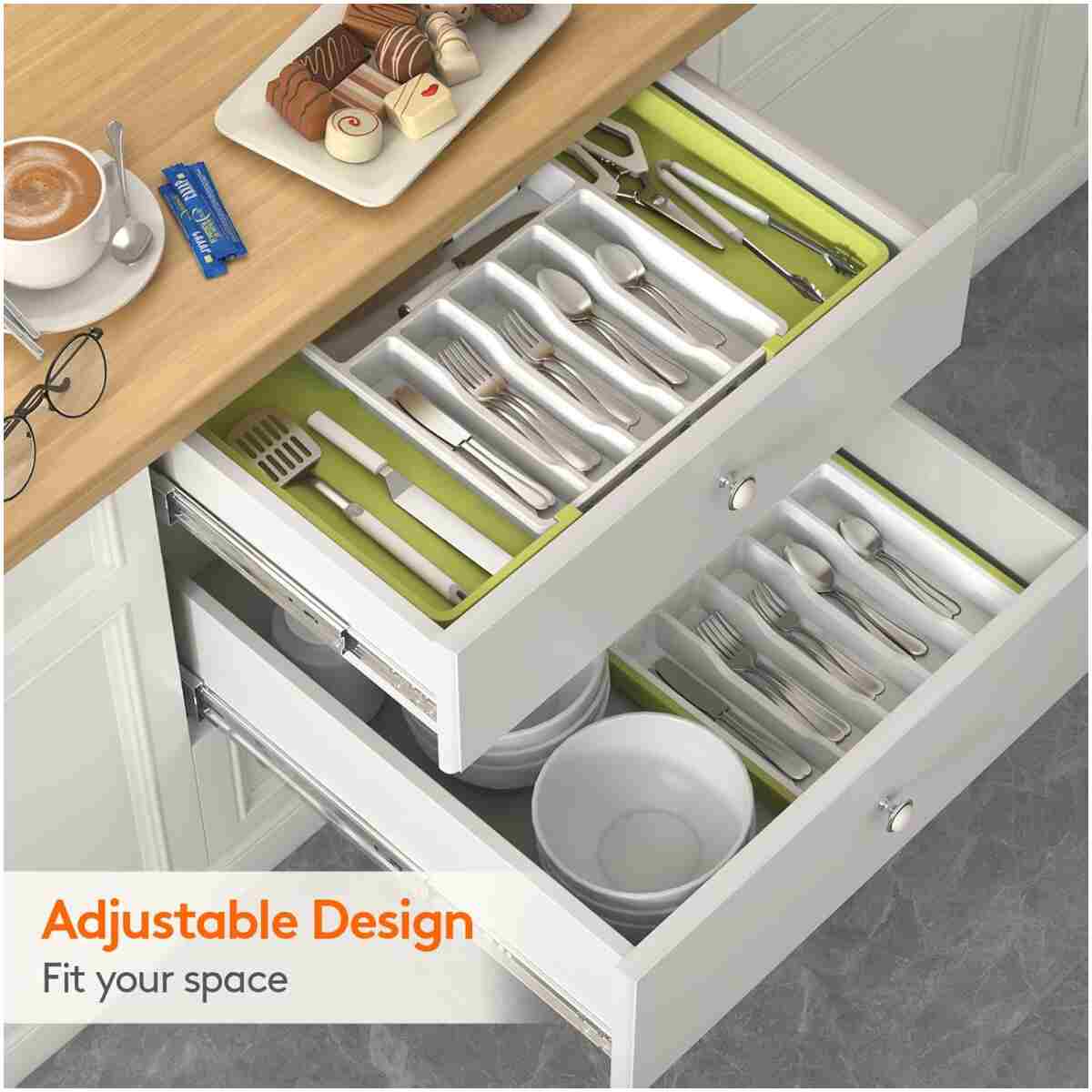 Lifewit Silverware Drawer Organizer, Expandable Utensil Tray for Kitchen, BPA Free Flatware and Cutlery Holder, Adjustable Plastic Storage for Spoons Forks Knives, Large,...
