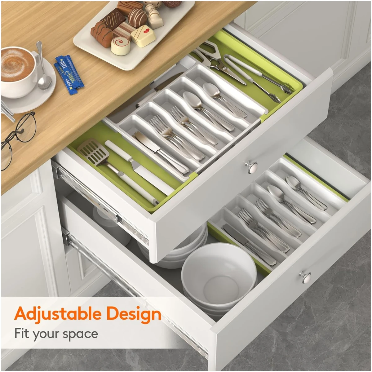 Lifewit Silverware Drawer Organizer, Expandable Utensil Tray for Kitchen, BPA Free Flatware and Cutlery Holder, Adjustable Plastic Storage for Spoons Forks Knives, Large,...
