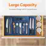 Lifewit Silverware Drawer Organizer, Expandable Utensil Tray for Kitchen, BPA Free Flatware and Cutlery Holder, Adjustable Plastic Storage for Spoons Forks Knives, Large, Dark Blue