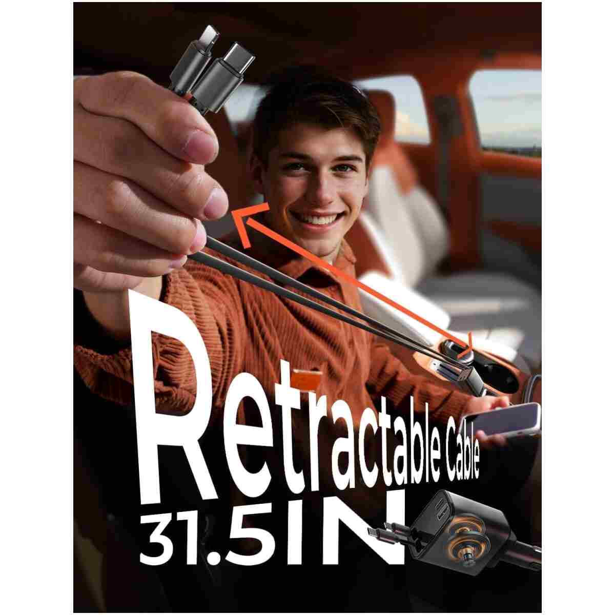 LISEN Retractable Car Charger [69W USB C Car Accessories Adapter ] for iPhone 16 USB C Charger Fast Charging, Travel Essentials Gifts for Women Men, Road Trip Essentials for...