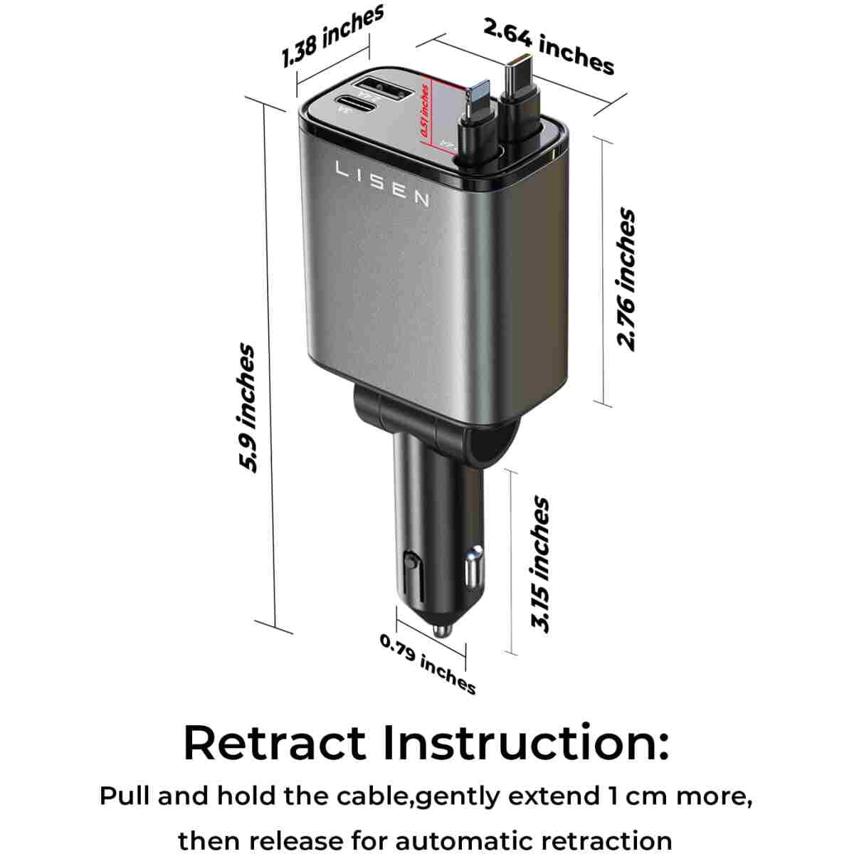 LISEN Retractable Car Charger [69W USB C Car Accessories Adapter ] for iPhone 16 USB C Charger Fast Charging, Travel Essentials Gifts for Women Men, Road Trip Essentials for...