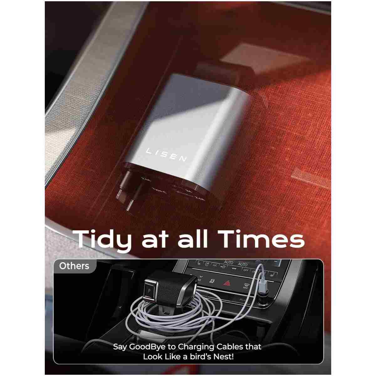 LISEN Retractable Car Charger [69W USB C Car Accessories Adapter ] for iPhone 16 USB C Charger Fast Charging, Travel Essentials Gifts for Women Men, Road Trip Essentials for...