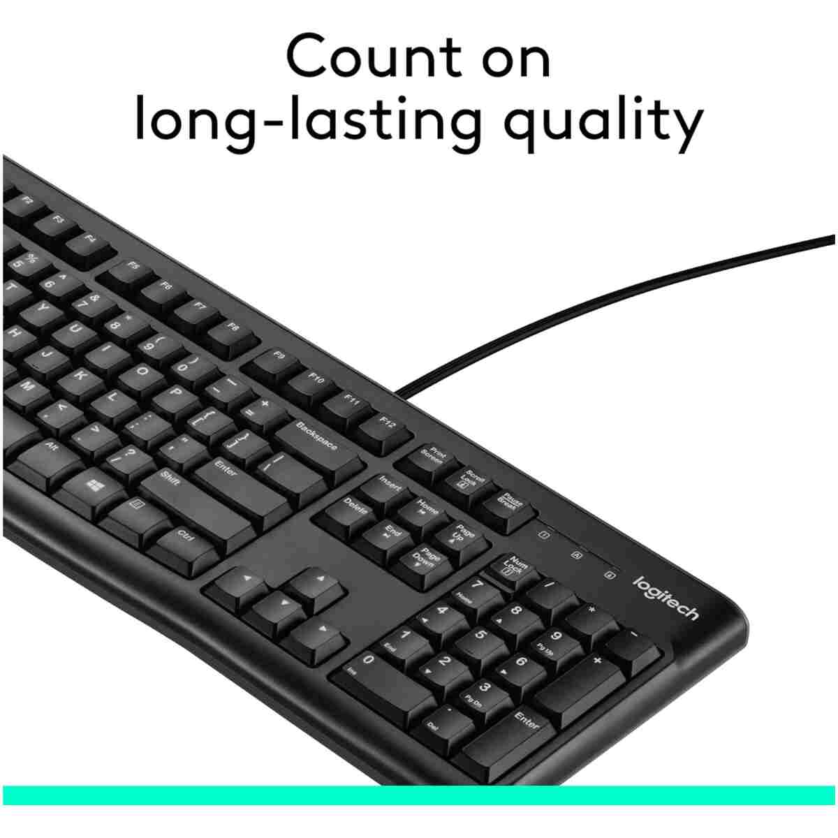 Logitech K120 Wired Keyboard for Windows, Plug and Play, Full-Size, Spill-Resistant, Curved Space Bar, Compatible with PC, Laptop - Black