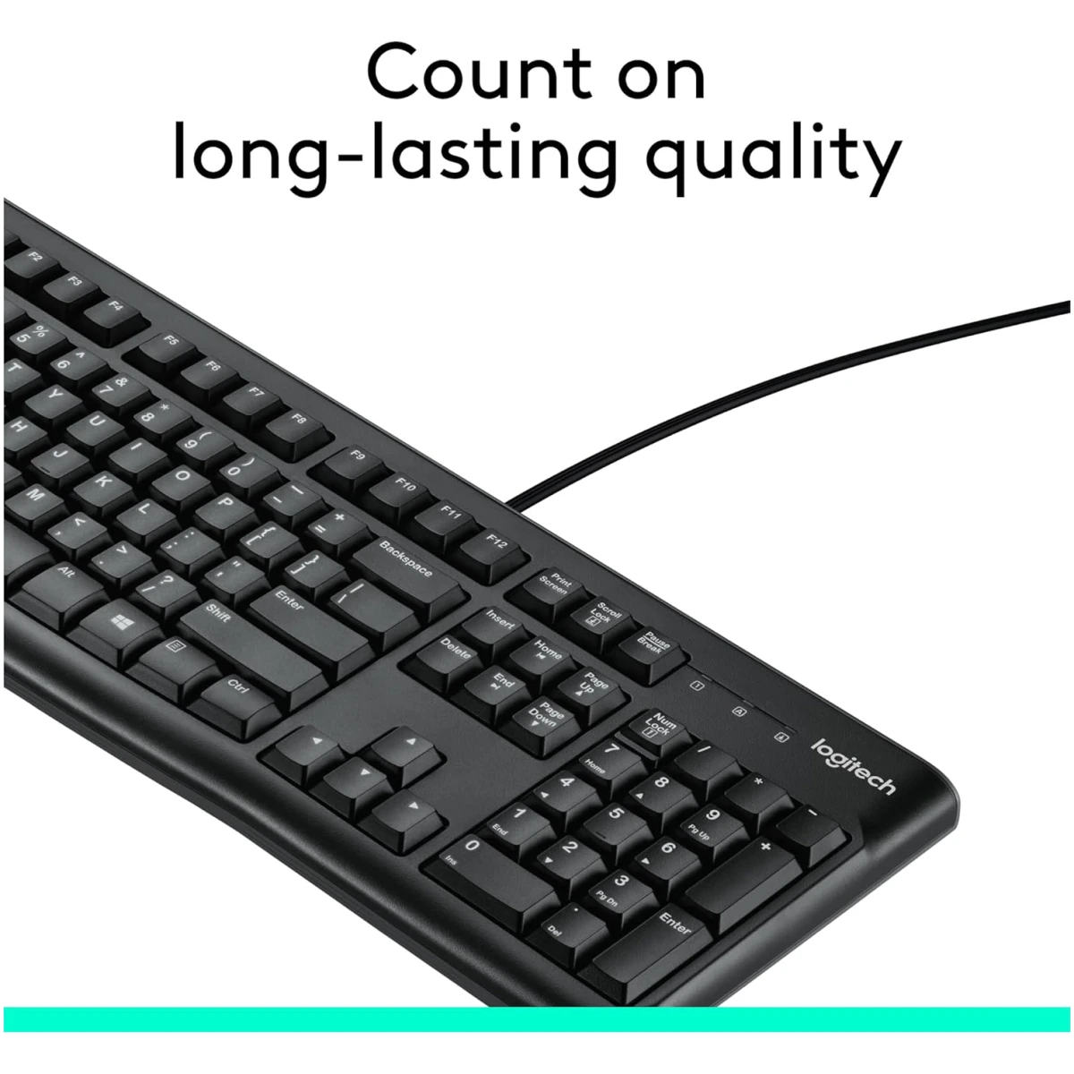 Logitech K120 Wired Keyboard for Windows, Plug and Play, Full-Size, Spill-Resistant, Curved Space Bar, Compatible with PC, Laptop - Black