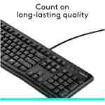 Logitech K120 Wired Keyboard for Windows, Plug and Play, Full-Size, Spill-Resistant, Curved Space Bar, Compatible with PC, Laptop - Black