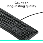 Logitech K120 Wired Keyboard for Windows, Plug and Play, Full-Size, Spill-Resistant, Curved Space Bar, Compatible with PC, Laptop - Black