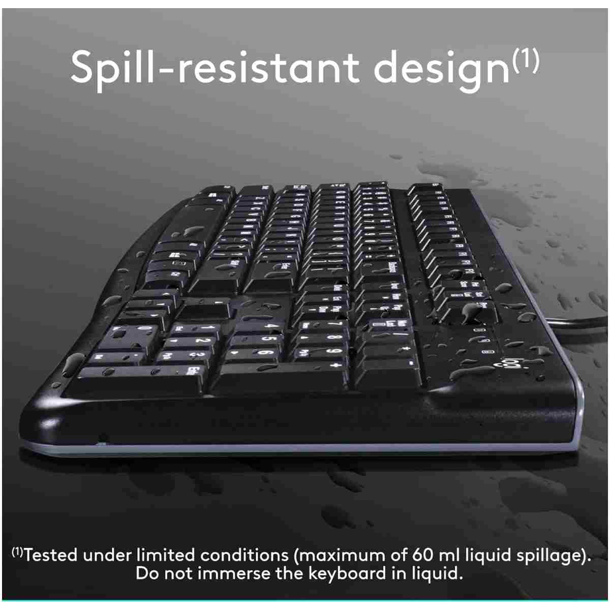Logitech K120 Wired Keyboard for Windows, Plug and Play, Full-Size, Spill-Resistant, Curved Space Bar, Compatible with PC, Laptop - Black