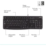Logitech K120 Wired Keyboard for Windows, Plug and Play, Full-Size, Spill-Resistant, Curved Space Bar, Compatible with PC, Laptop - Black