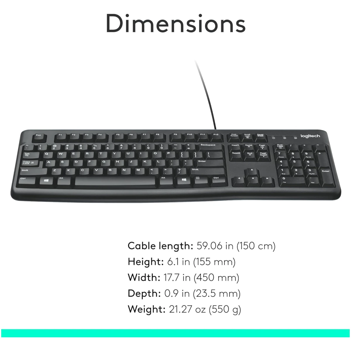 Logitech K120 Wired Keyboard for Windows, Plug and Play, Full-Size, Spill-Resistant, Curved Space Bar, Compatible with PC, Laptop - Black