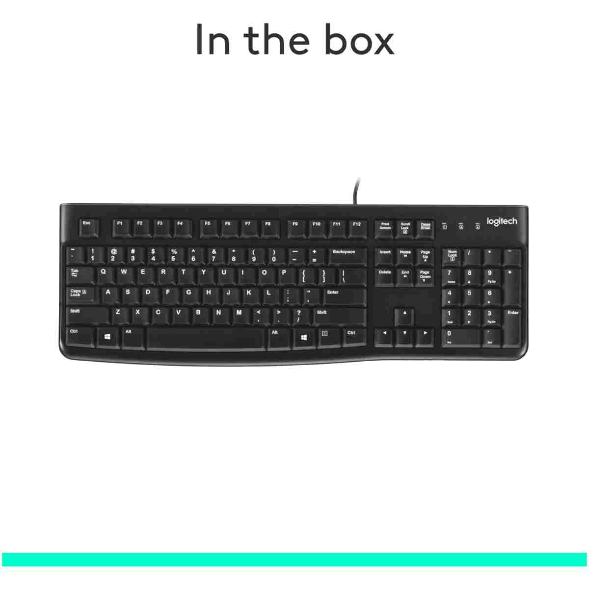 Logitech K120 Wired Keyboard for Windows, Plug and Play, Full-Size, Spill-Resistant, Curved Space Bar, Compatible with PC, Laptop - Black