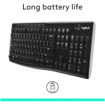 Logitech K270 Wireless Keyboard for Windows, 2.4 GHz Wireless, Full-Size, Number Pad, 8 Multimedia Keys, 2-Year Battery Life, Compatible with PC, Laptop, Black