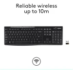 Logitech K270 Wireless Keyboard for Windows, 2.4 GHz Wireless, Full-Size, Number Pad, 8 Multimedia Keys, 2-Year Battery Life, Compatible with PC, Laptop, Black