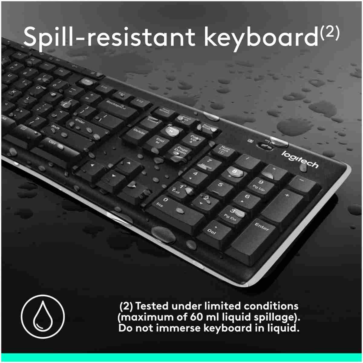 Logitech K270 Wireless Keyboard for Windows, 2.4 GHz Wireless, Full-Size, Number Pad, 8 Multimedia Keys, 2-Year Battery Life, Compatible with PC, Laptop, Black