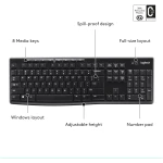 Logitech K270 Wireless Keyboard for Windows, 2.4 GHz Wireless, Full-Size, Number Pad, 8 Multimedia Keys, 2-Year Battery Life, Compatible with PC, Laptop, Black