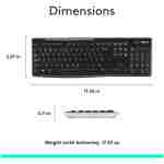 Logitech K270 Wireless Keyboard for Windows, 2.4 GHz Wireless, Full-Size, Number Pad, 8 Multimedia Keys, 2-Year Battery Life, Compatible with PC, Laptop, Black