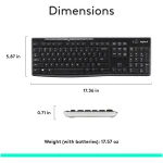 Logitech K270 Wireless Keyboard for Windows, 2.4 GHz Wireless, Full-Size, Number Pad, 8 Multimedia Keys, 2-Year Battery Life, Compatible with PC, Laptop, Black