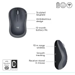 Logitech M185 Wireless Mouse, 2.4GHz with USB Mini Receiver, 12-Month Battery Life, 1000 DPI Optical Tracking, Ambidextrous PC/Mac/Laptop - Swift Grey