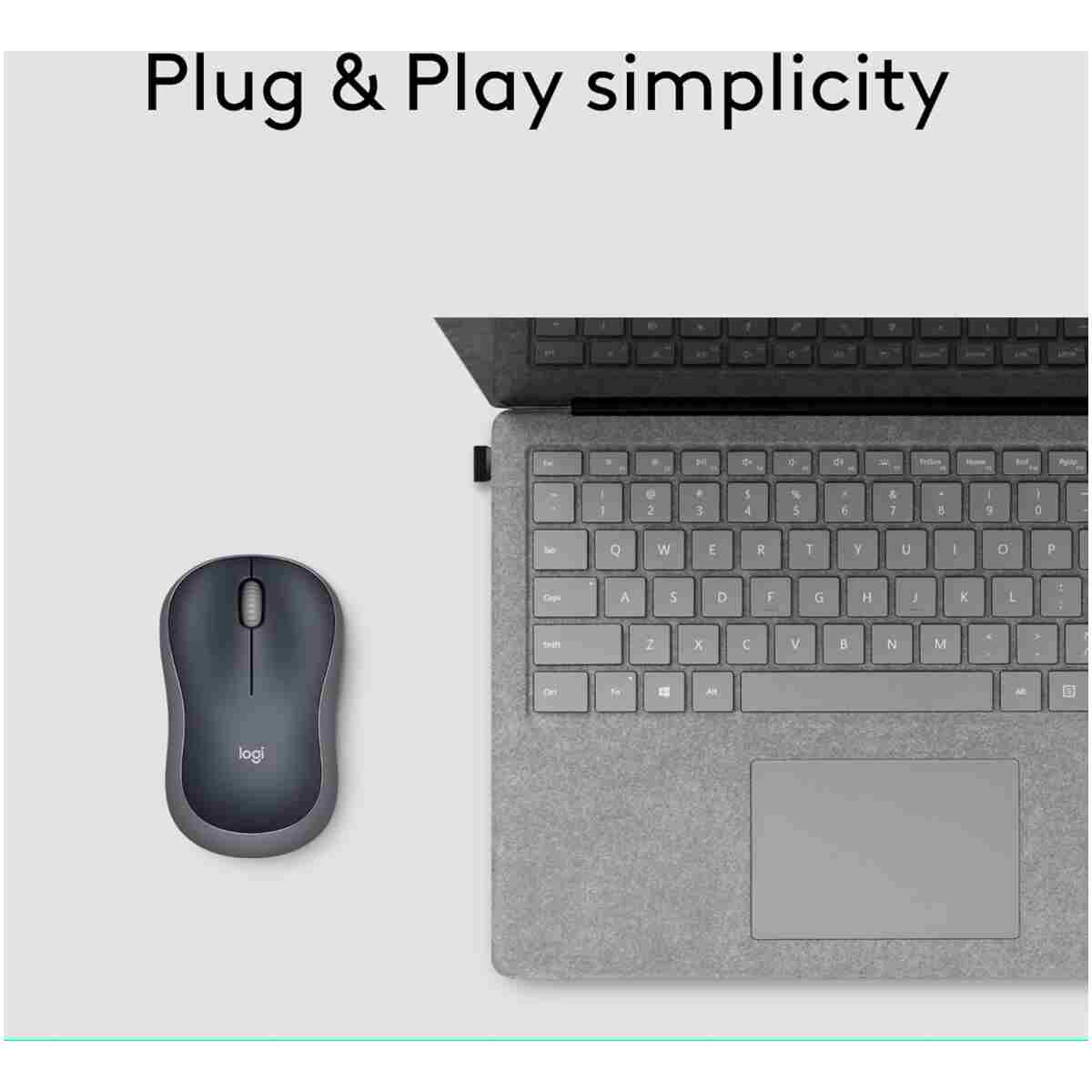 Logitech M185 Wireless Mouse, 2.4GHz with USB Mini Receiver, 12-Month Battery Life, 1000 DPI Optical Tracking, Ambidextrous PC/Mac/Laptop - Swift Grey