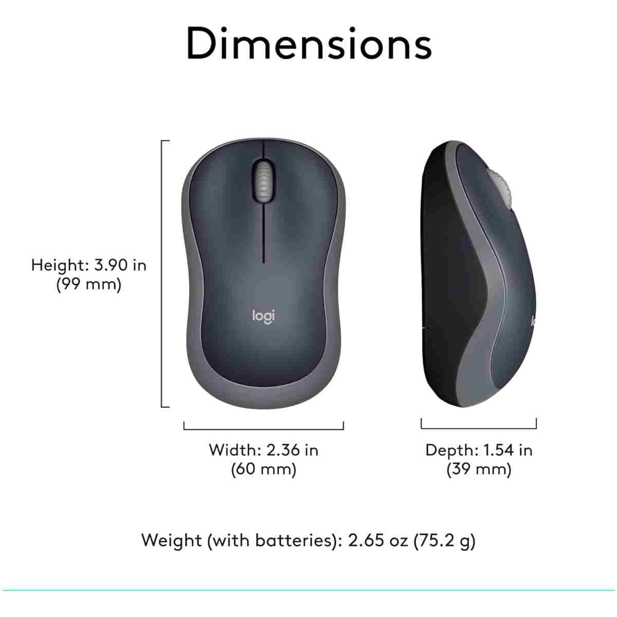 Logitech M185 Wireless Mouse, 2.4GHz with USB Mini Receiver, 12-Month Battery Life, 1000 DPI Optical Tracking, Ambidextrous PC/Mac/Laptop - Swift Grey