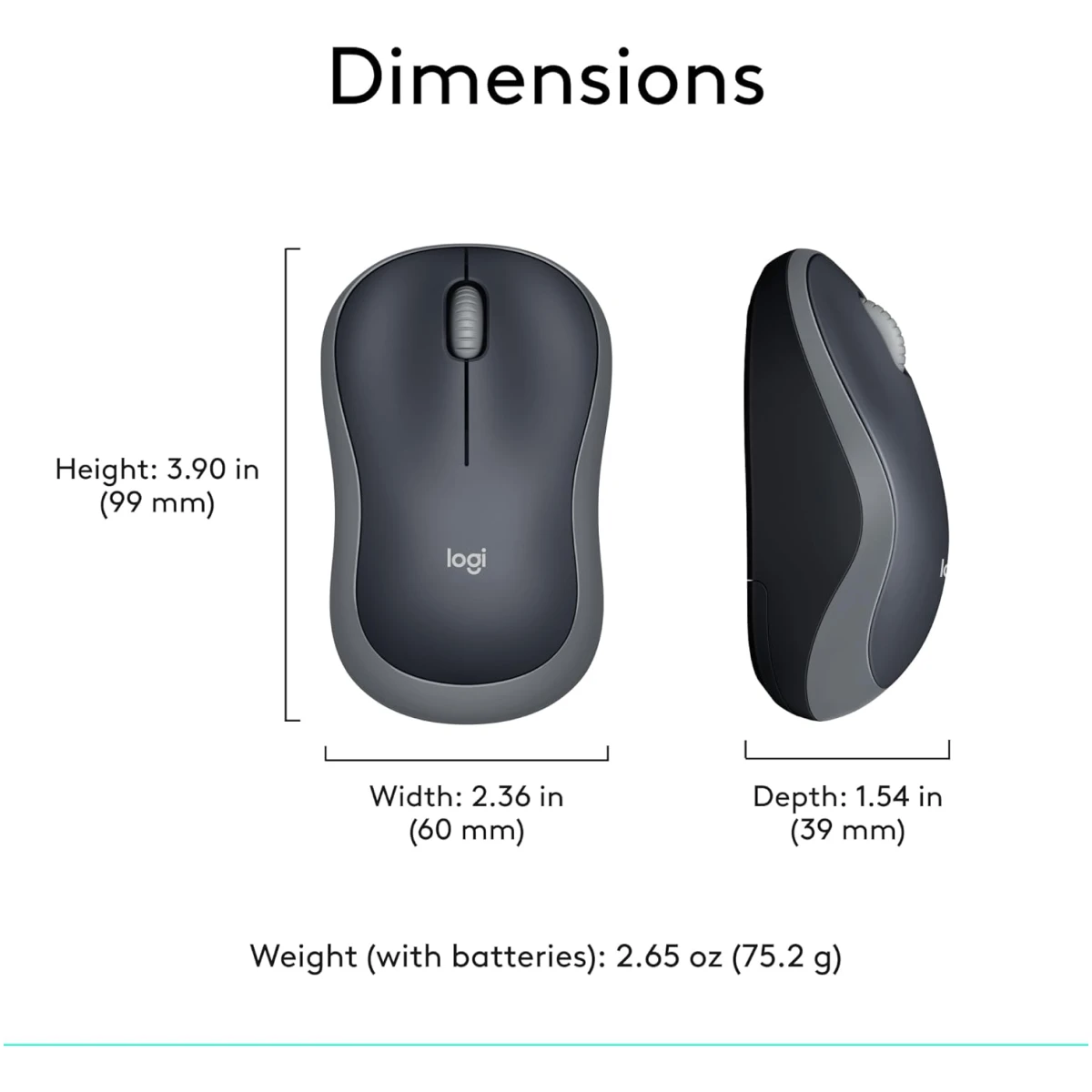 Logitech M185 Wireless Mouse, 2.4GHz with USB Mini Receiver, 12-Month Battery Life, 1000 DPI Optical Tracking, Ambidextrous PC/Mac/Laptop - Swift Grey
