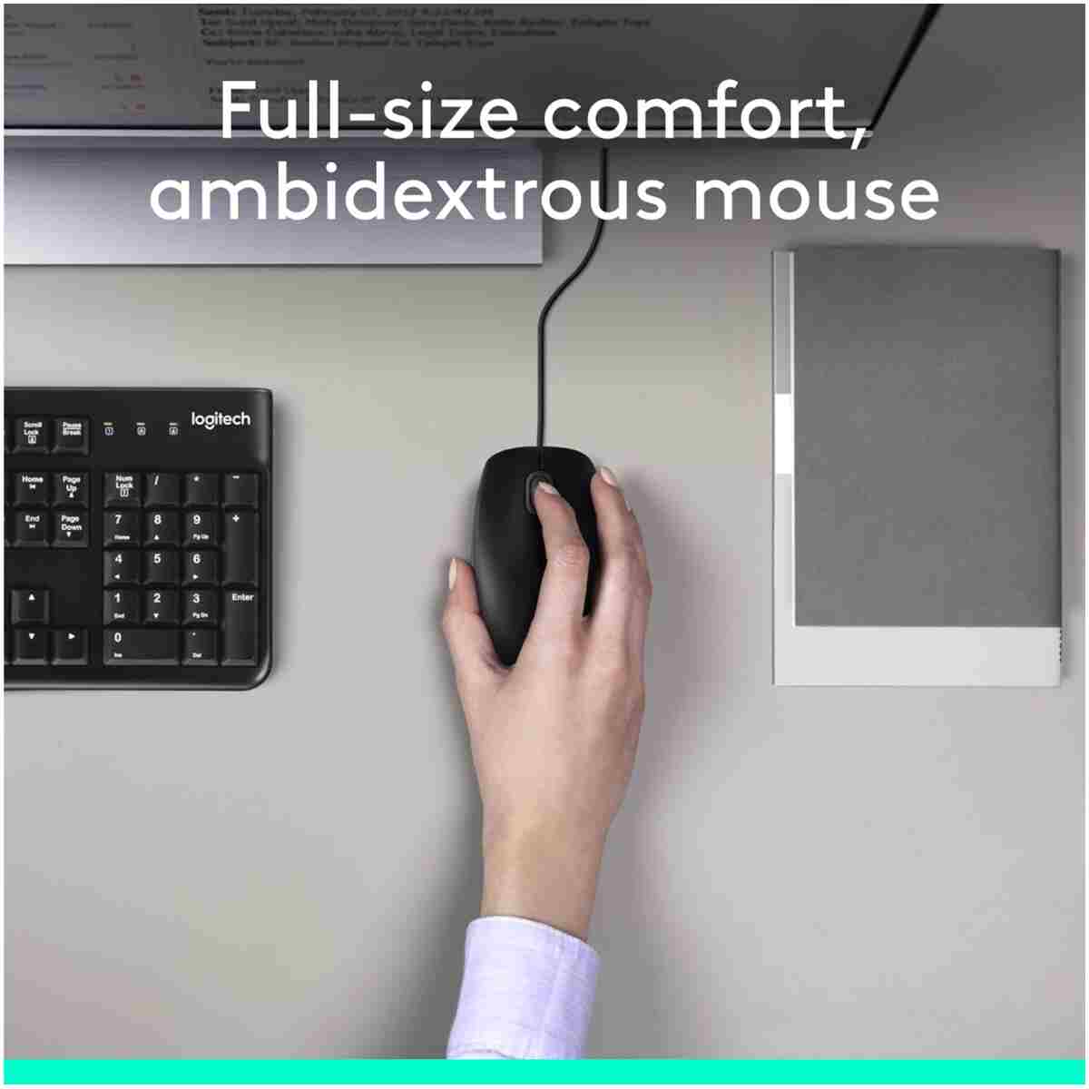 Logitech MK120 Wired Keyboard and Mouse Combo for Windows, Optical Wired Mouse, Full-Size Keyboard, USB Plug-and-Play, Compatible with PC, Laptop - Black