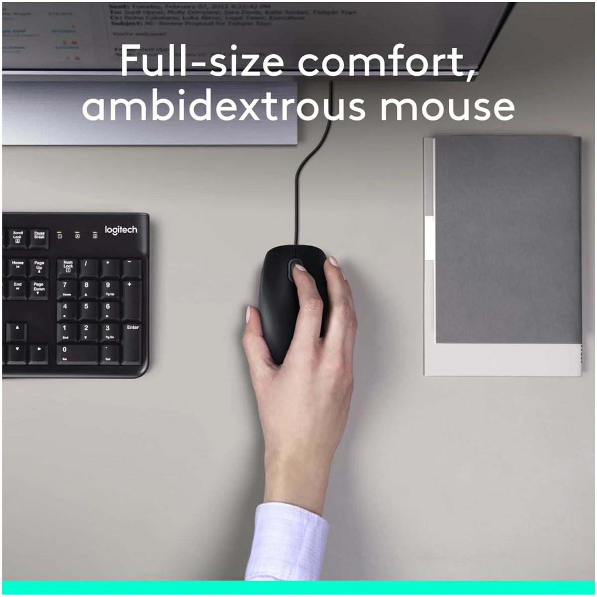 Logitech MK120 Wired Keyboard and Mouse Combo for Windows, Optical Wired Mouse, Full-Size Keyboard, USB Plug-and-Play, Compatible with PC, Laptop - Black