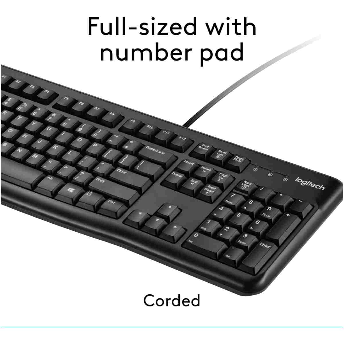 Logitech MK120 Wired Keyboard and Mouse Combo for Windows, Optical Wired Mouse, Full-Size Keyboard, USB Plug-and-Play, Compatible with PC, Laptop - Black