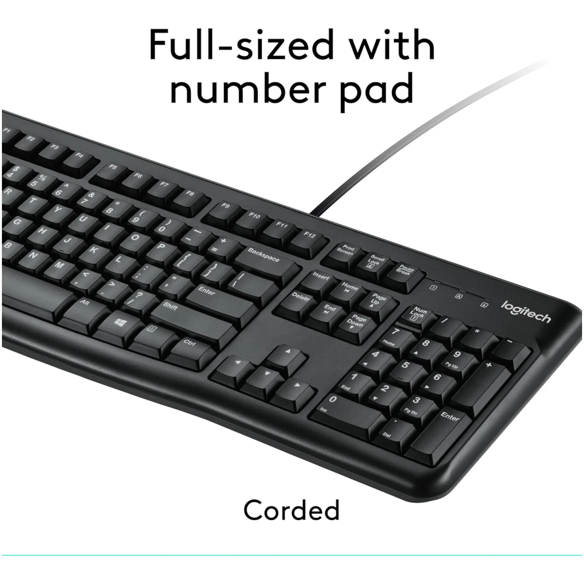 Logitech MK120 Wired Keyboard and Mouse Combo for Windows, Optical Wired Mouse, Full-Size Keyboard, USB Plug-and-Play, Compatible with PC, Laptop - Black