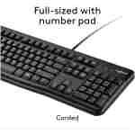 Logitech MK120 Wired Keyboard and Mouse Combo for Windows, Optical Wired Mouse, Full-Size Keyboard, USB Plug-and-Play, Compatible with PC, Laptop - Black