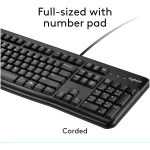 Logitech MK120 Wired Keyboard and Mouse Combo for Windows, Optical Wired Mouse, Full-Size Keyboard, USB Plug-and-Play, Compatible with PC, Laptop - Black