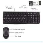 Logitech MK120 Wired Keyboard and Mouse Combo for Windows, Optical Wired Mouse, Full-Size Keyboard, USB Plug-and-Play, Compatible with PC, Laptop - Black