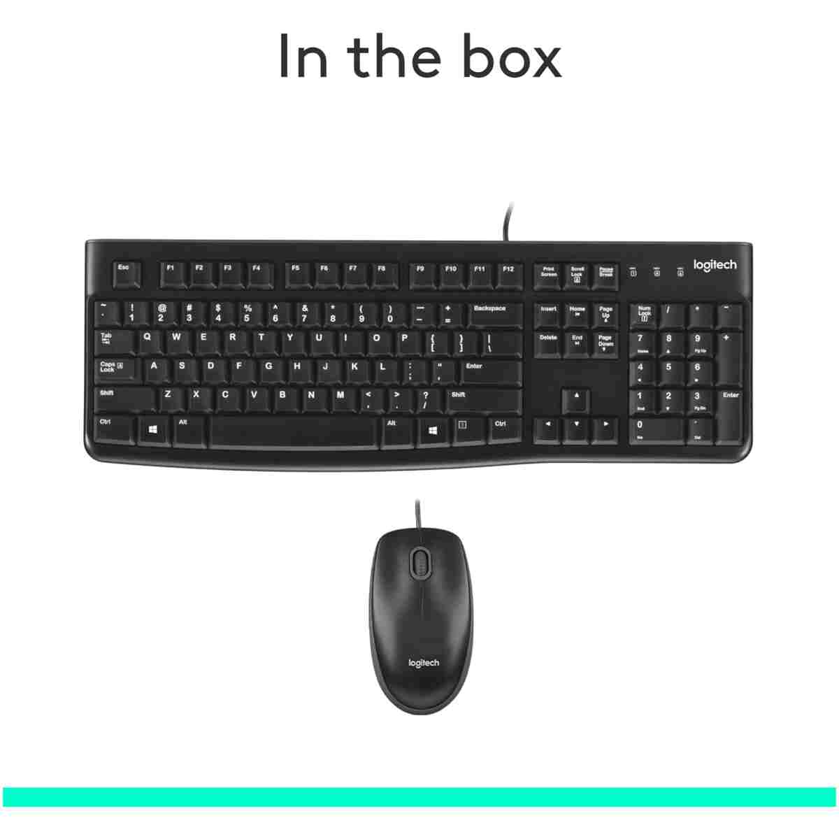 Logitech MK120 Wired Keyboard and Mouse Combo for Windows, Optical Wired Mouse, Full-Size Keyboard, USB Plug-and-Play, Compatible with PC, Laptop - Black