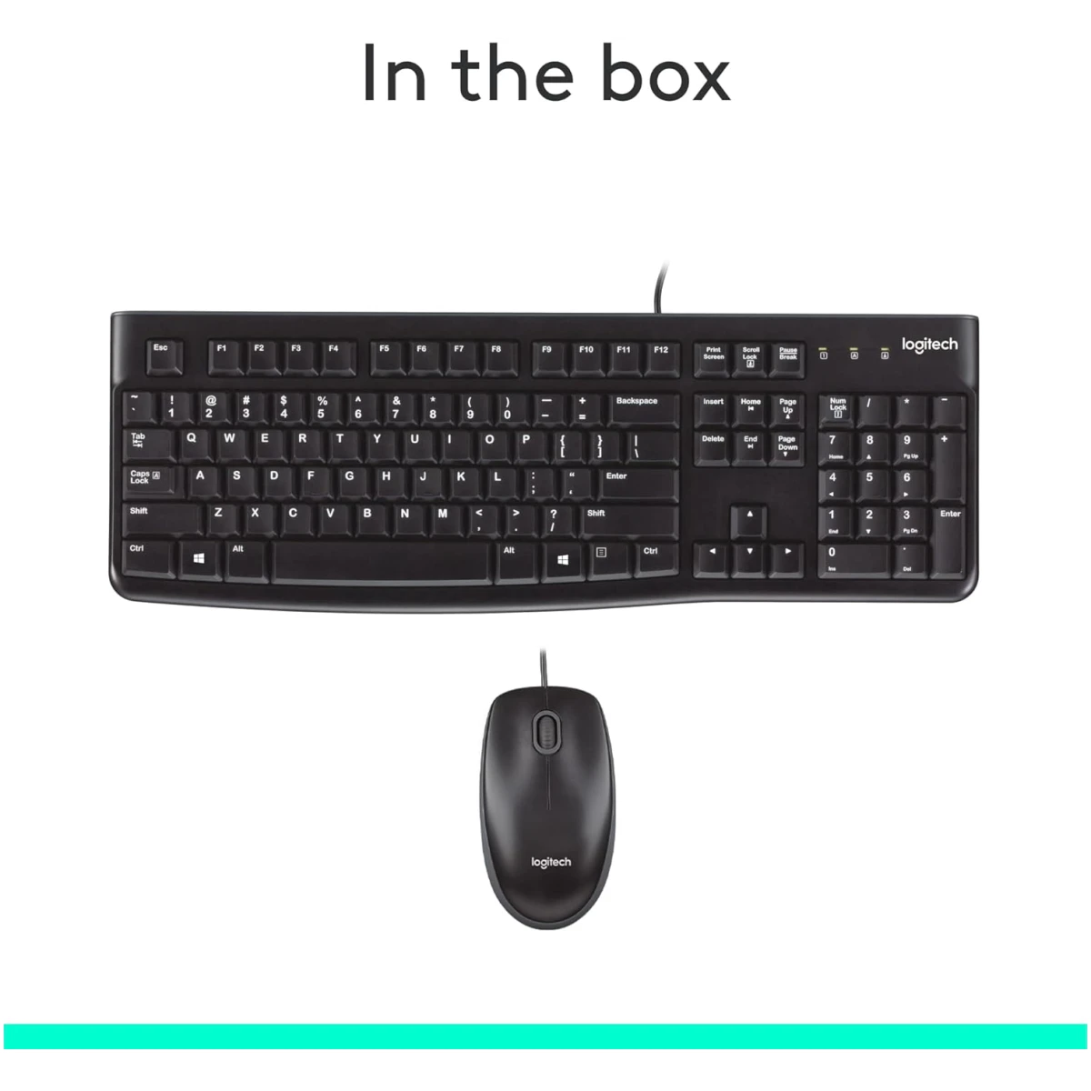 Logitech MK120 Wired Keyboard and Mouse Combo for Windows, Optical Wired Mouse, Full-Size Keyboard, USB Plug-and-Play, Compatible with PC, Laptop - Black
