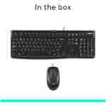 Logitech MK120 Wired Keyboard and Mouse Combo for Windows, Optical Wired Mouse, Full-Size Keyboard, USB Plug-and-Play, Compatible with PC, Laptop - Black