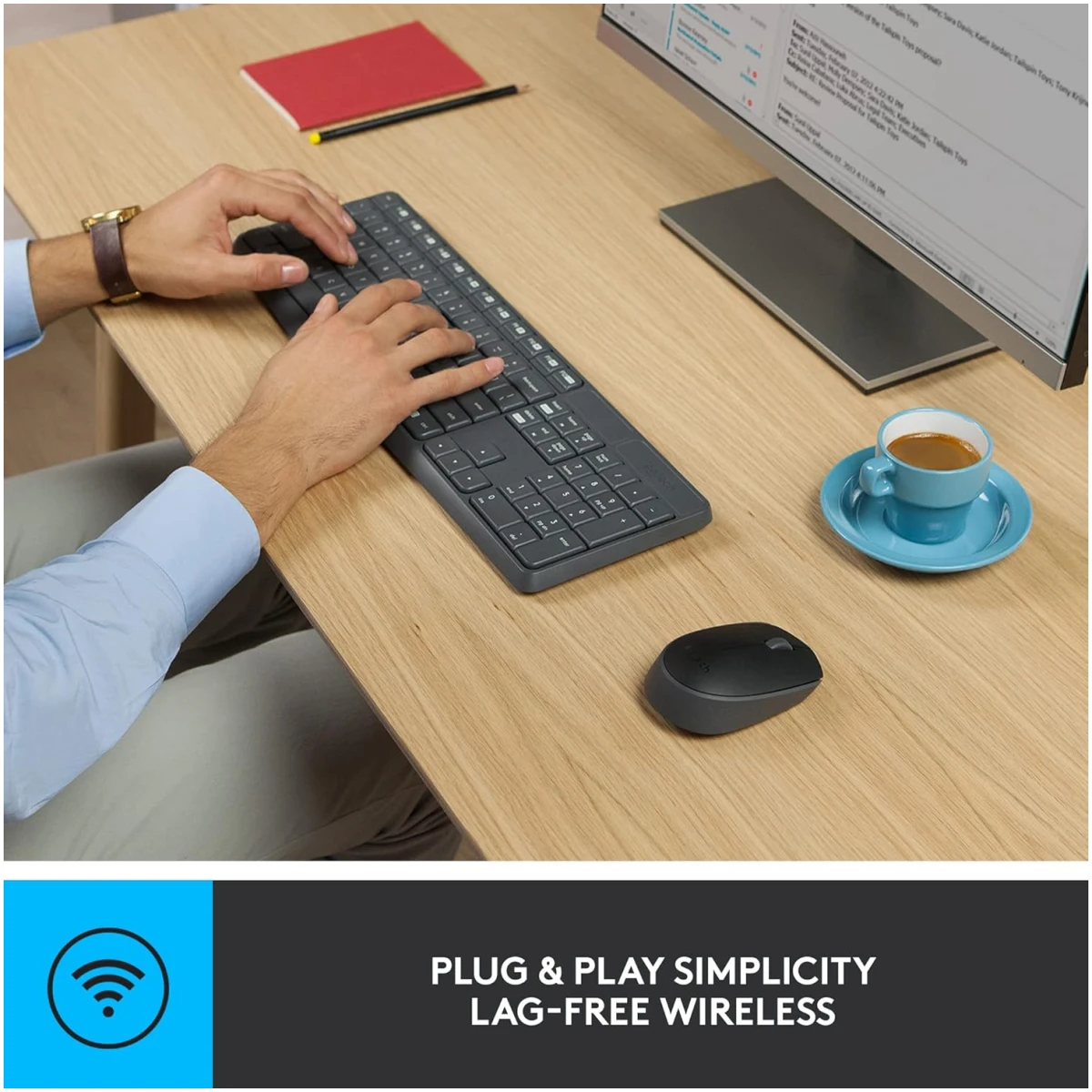 Logitech MK235 Wireless Keyboard and Mouse Combo for Windows, USB Receiver, 15 FN Keys, Long Battery Life, Compatible with PC, Laptop