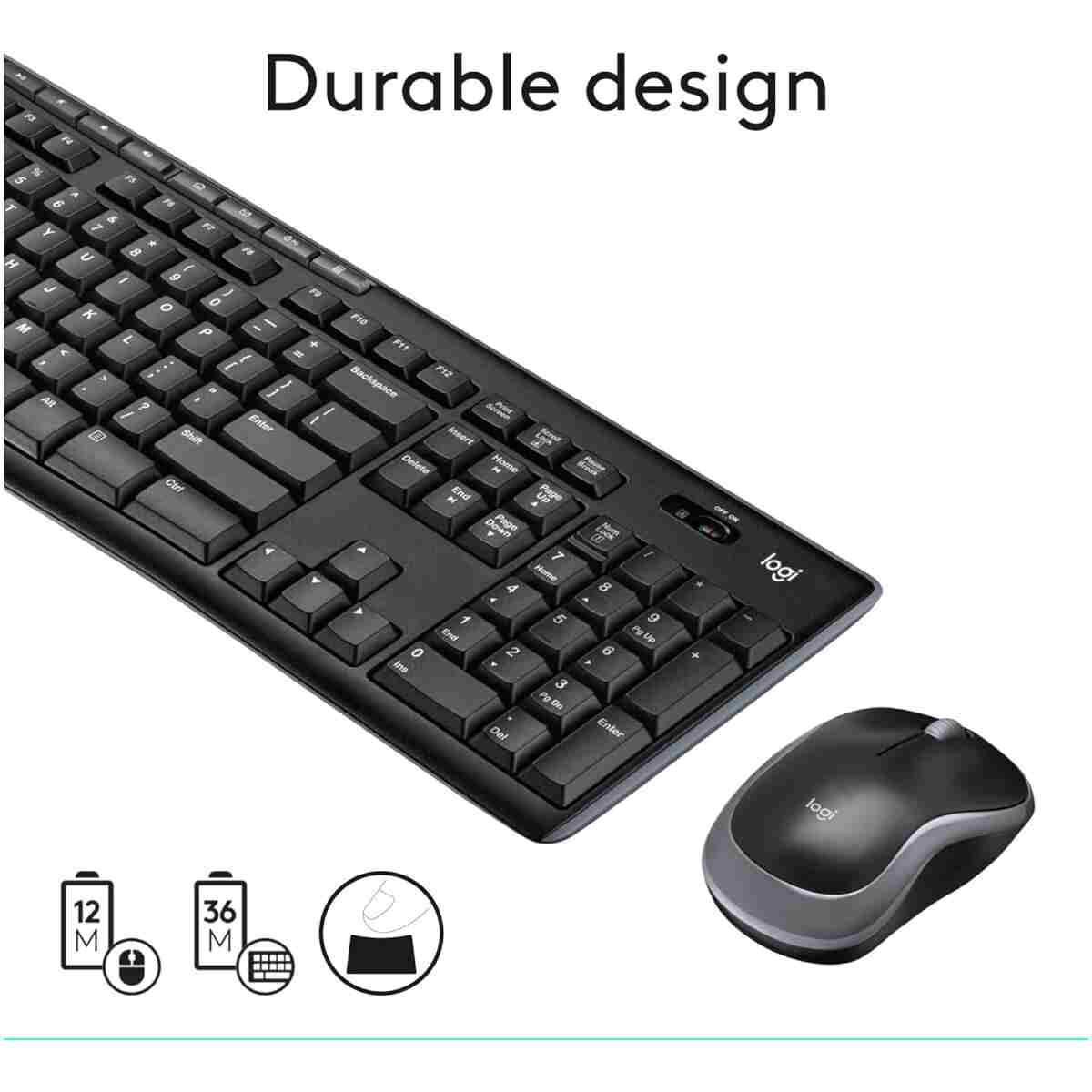 Logitech MK270 Wireless Keyboard And Mouse Combo For Windows, 2.4 GHz Wireless, Compact Mouse, 8 Multimedia And Shortcut Keys, For PC, Laptop - Black