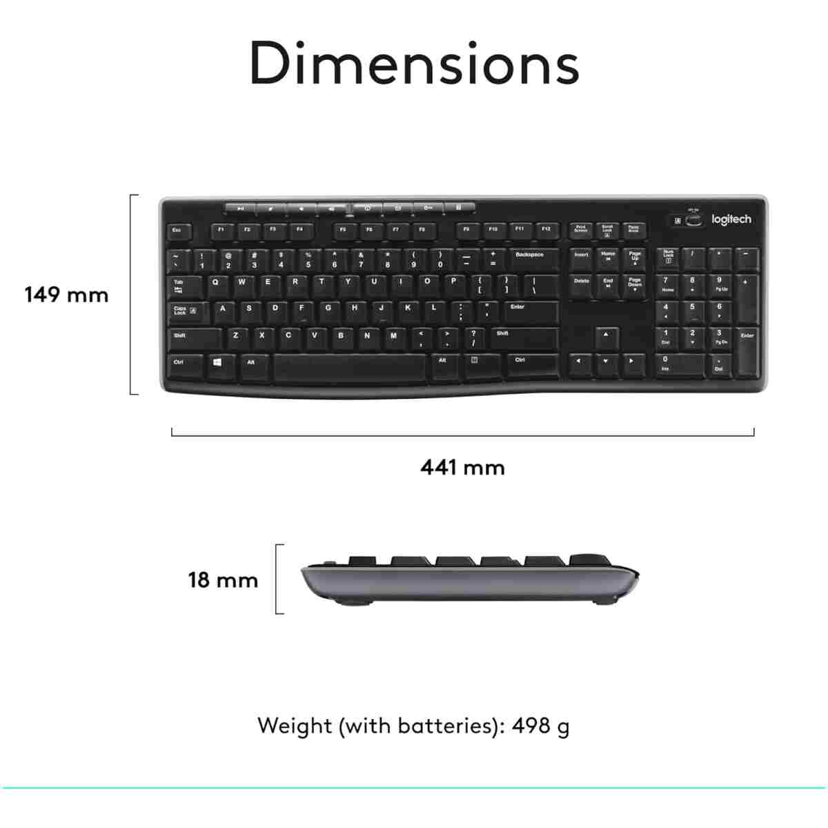Logitech MK270 Wireless Keyboard And Mouse Combo For Windows, 2.4 GHz Wireless, Compact Mouse, 8 Multimedia And Shortcut Keys, For PC, Laptop - Black