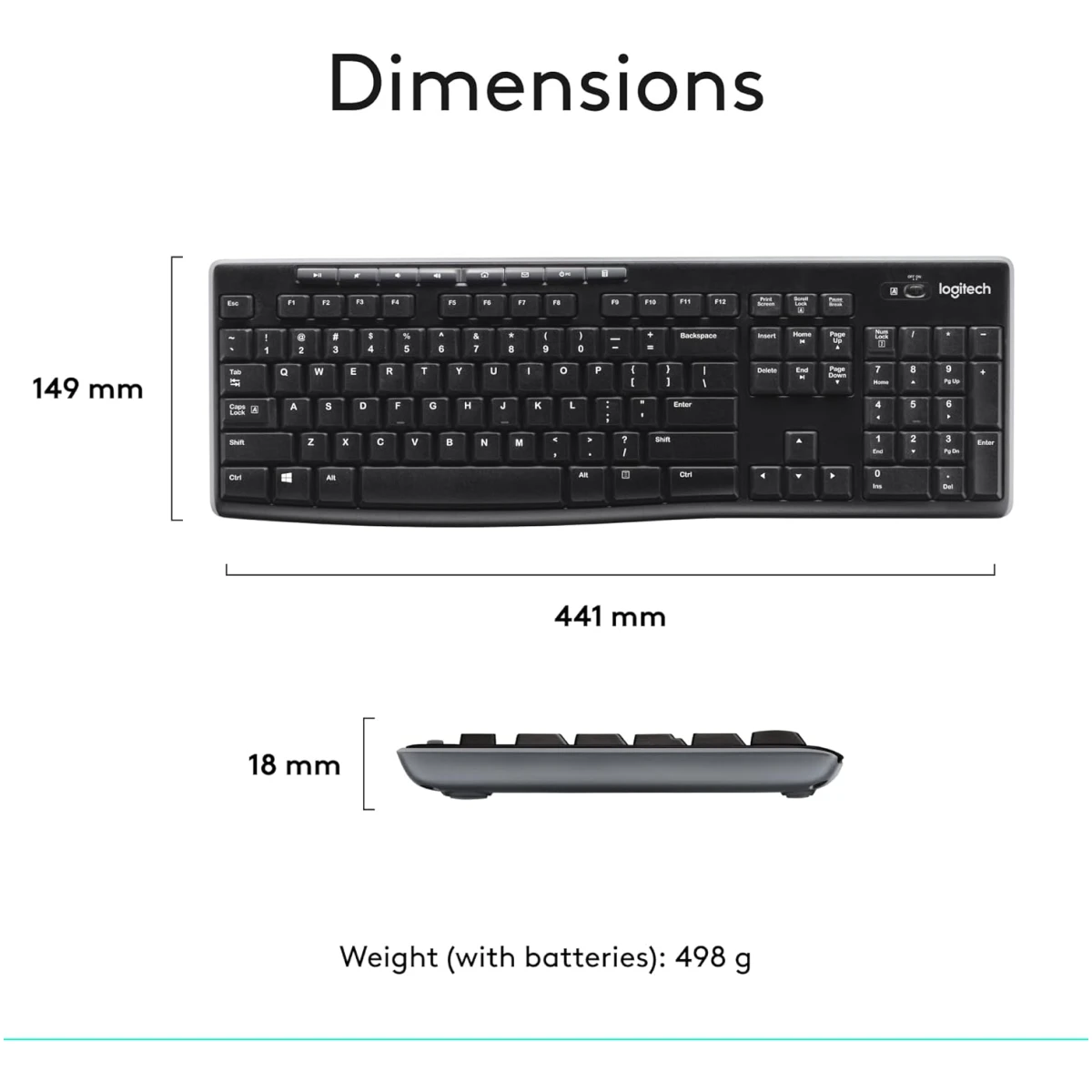 Logitech MK270 Wireless Keyboard And Mouse Combo For Windows, 2.4 GHz Wireless, Compact Mouse, 8 Multimedia And Shortcut Keys, For PC, Laptop - Black