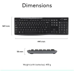 Logitech MK270 Wireless Keyboard And Mouse Combo For Windows, 2.4 GHz Wireless, Compact Mouse, 8 Multimedia And Shortcut Keys, For PC, Laptop - Black