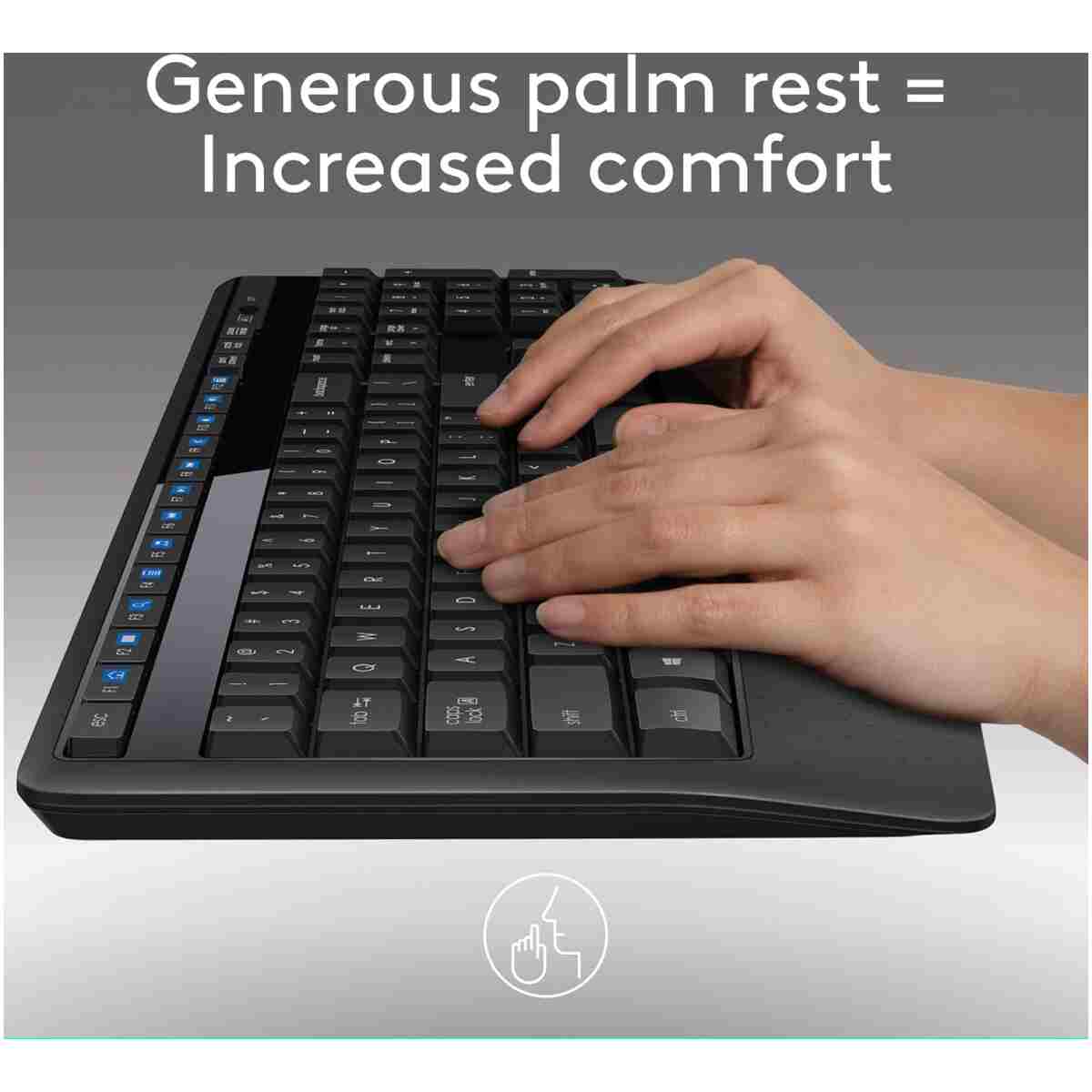 Logitech MK345 Wireless Combo Full-Sized Keyboard with Palm Rest and Comfortable Right-Handed Mouse, 2.4 GHz Wireless USB Receiver, Compatible with PC, Laptop,Black
