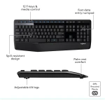 Logitech MK345 Wireless Combo Full-Sized Keyboard with Palm Rest and Comfortable Right-Handed Mouse, 2.4 GHz Wireless USB Receiver, Compatible with PC, Laptop,Black