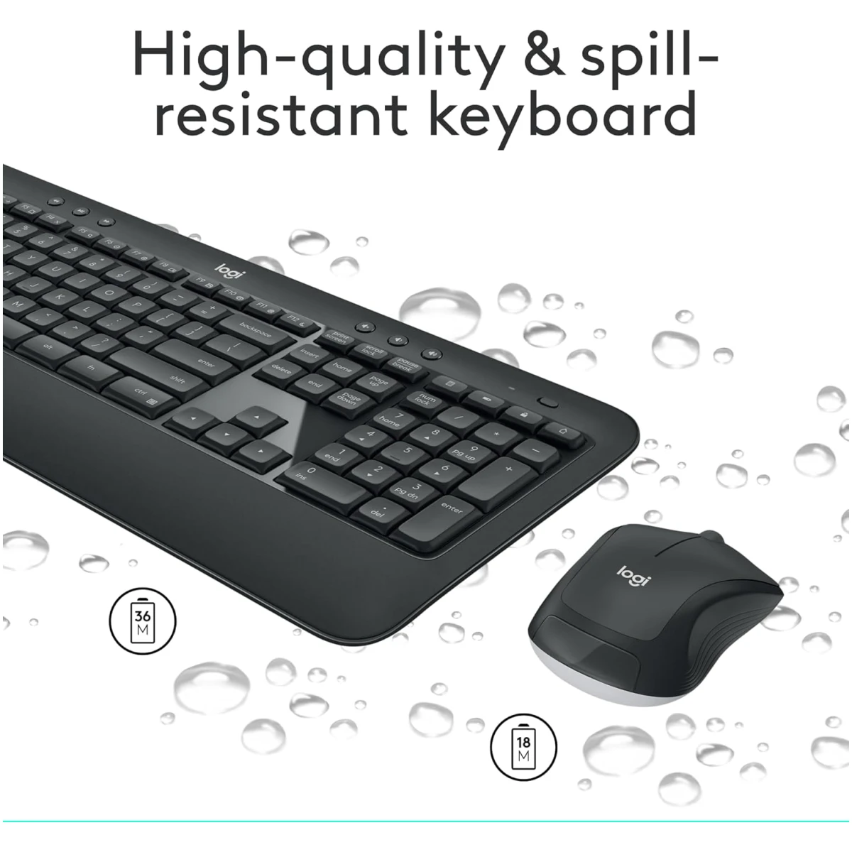 Logitech MK540 Advanced Wireless Keyboard and Mouse Combo for Windows, 2.4 GHz Unifying USB-Receiver, Multimedia Hotkeys, 3-Year Battery Life, for PC, Laptop