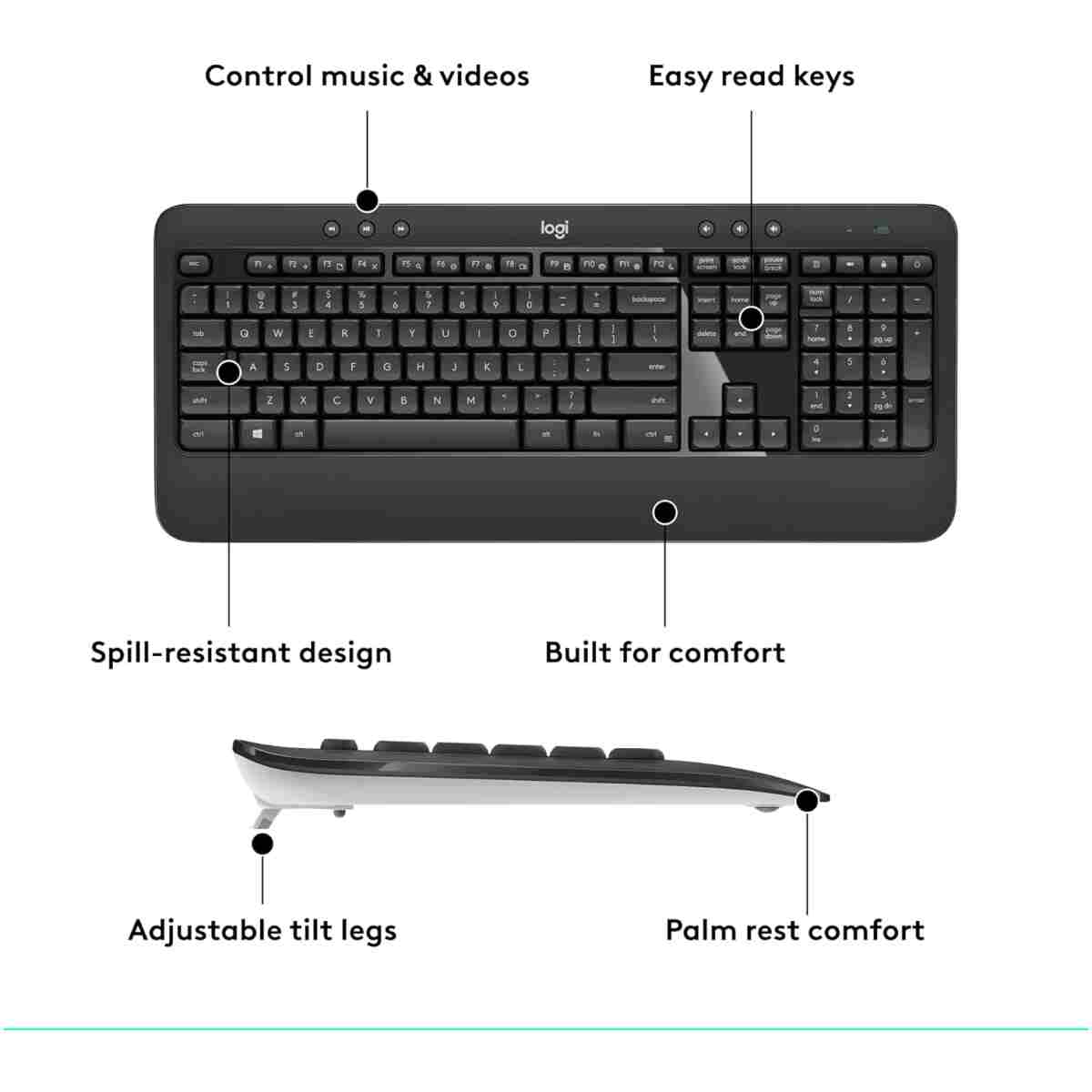 Logitech MK540 Advanced Wireless Keyboard and Mouse Combo for Windows, 2.4 GHz Unifying USB-Receiver, Multimedia Hotkeys, 3-Year Battery Life, for PC, Laptop