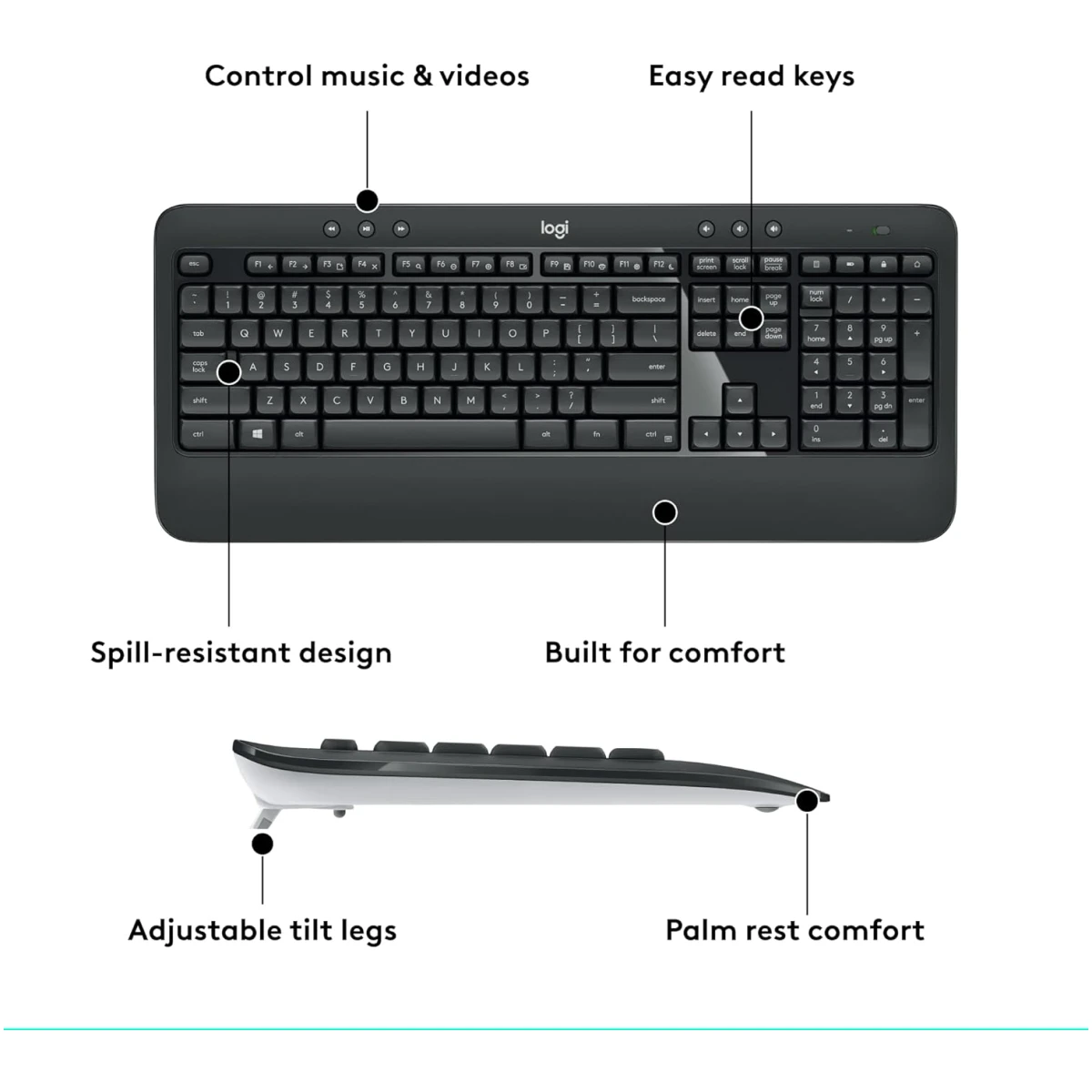 Logitech MK540 Advanced Wireless Keyboard and Mouse Combo for Windows, 2.4 GHz Unifying USB-Receiver, Multimedia Hotkeys, 3-Year Battery Life, for PC, Laptop