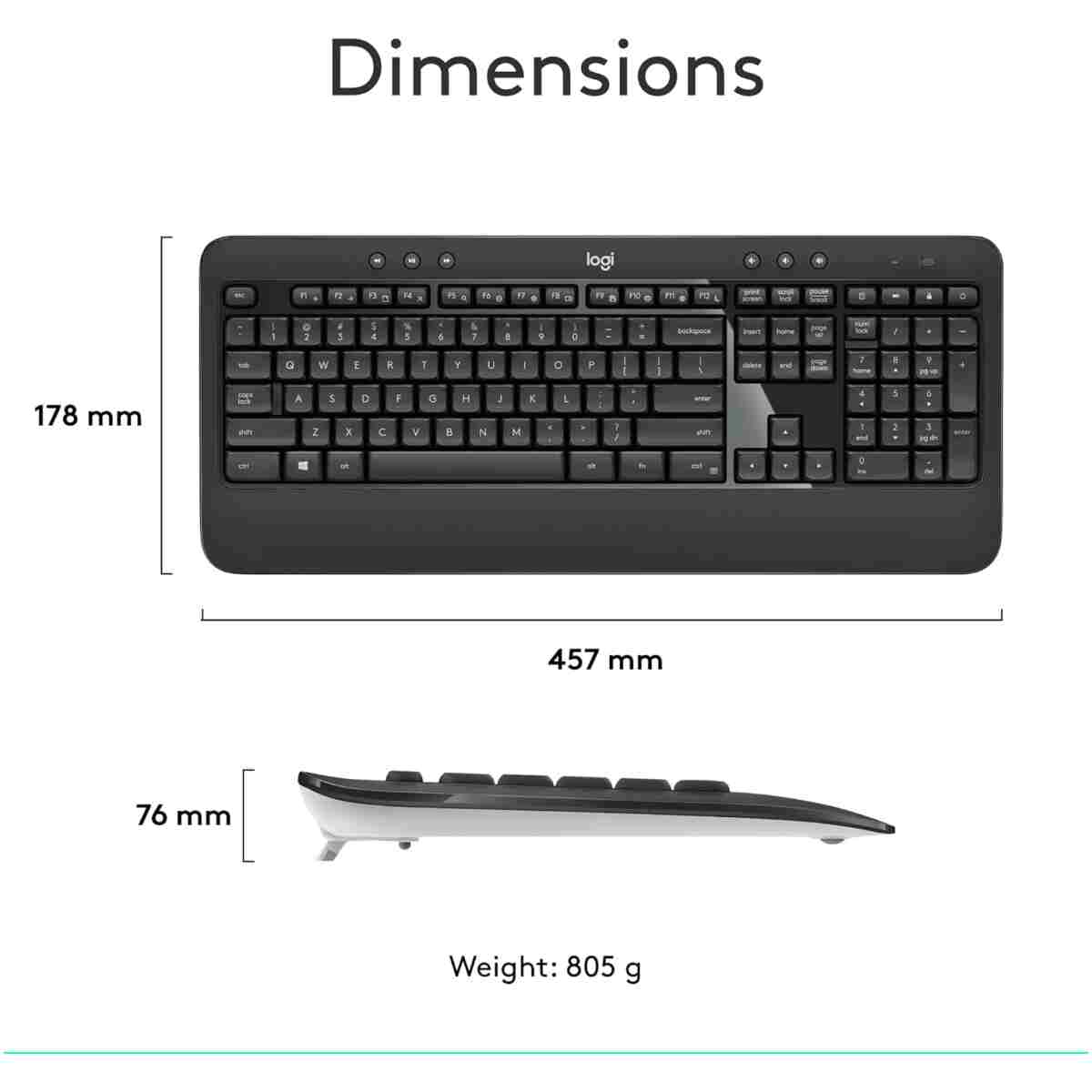 Logitech MK540 Advanced Wireless Keyboard and Mouse Combo for Windows, 2.4 GHz Unifying USB-Receiver, Multimedia Hotkeys, 3-Year Battery Life, for PC, Laptop