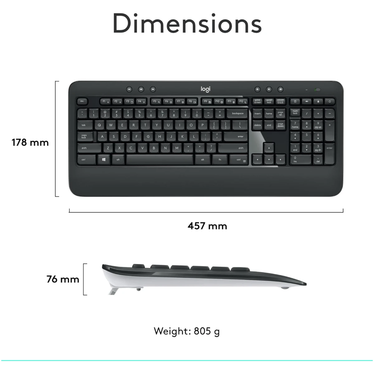 Logitech MK540 Advanced Wireless Keyboard and Mouse Combo for Windows, 2.4 GHz Unifying USB-Receiver, Multimedia Hotkeys, 3-Year Battery Life, for PC, Laptop